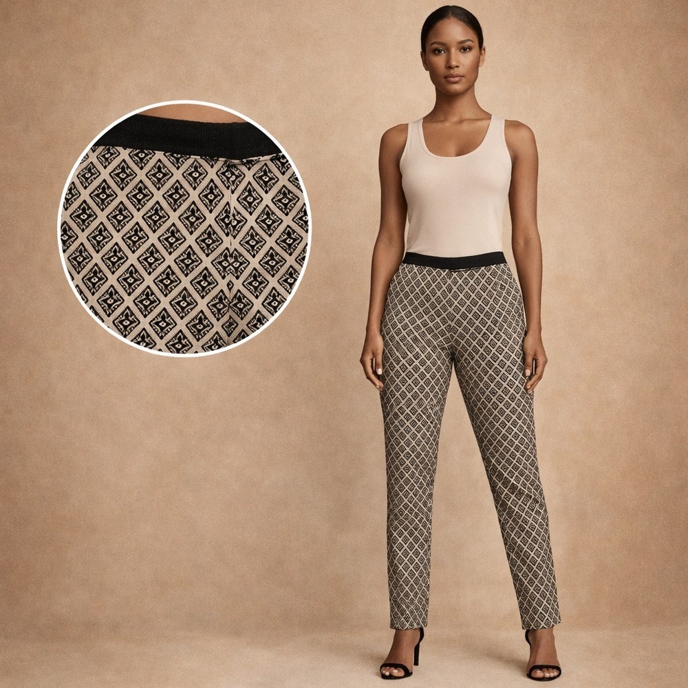Forever 21 Geometric Print Slim Ankle Pants Size M Black Cream Workwear